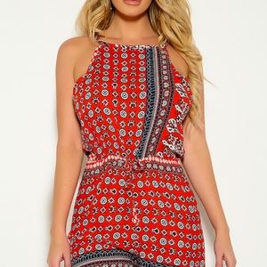 Orange sleeveless graphic print two tone
